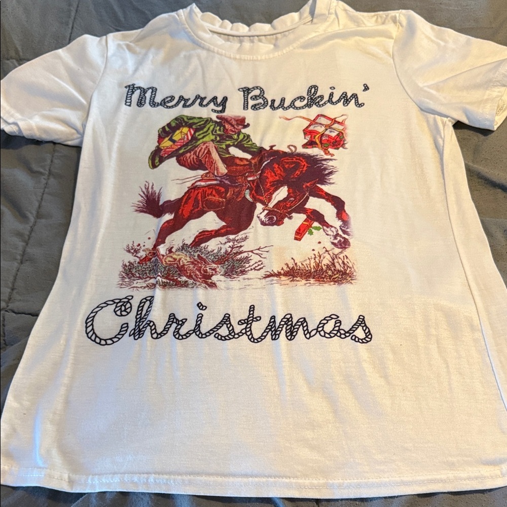 Kids Merry Buckin' Christmas Graphic Tee - White